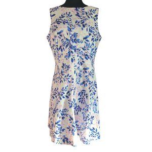 CHAPS White & Blue Patterned Sleeveless Dress 14